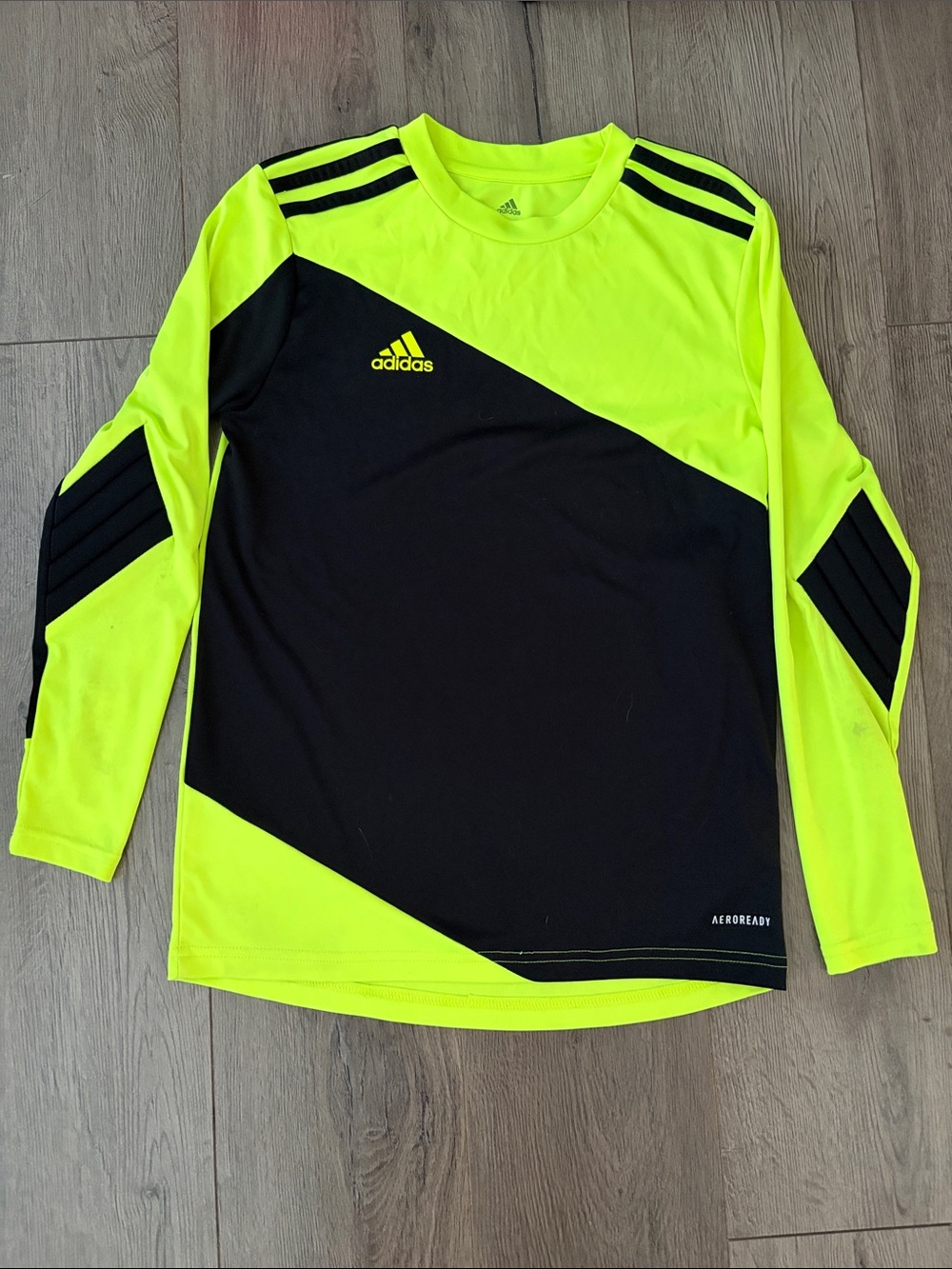 adidas Neon Yellow & Black Long-Sleeve Goalie Shirt. Boy’s size 11/12